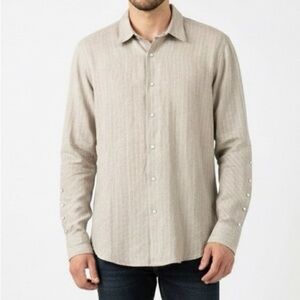 NWOT HERMAN Market Homme Natural Linen Pinstriped Snap Button Up Shirt Size M